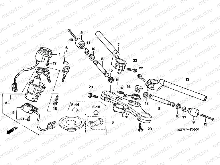 F-5 STEERING BAR TUBE / UPPER BRIDGE