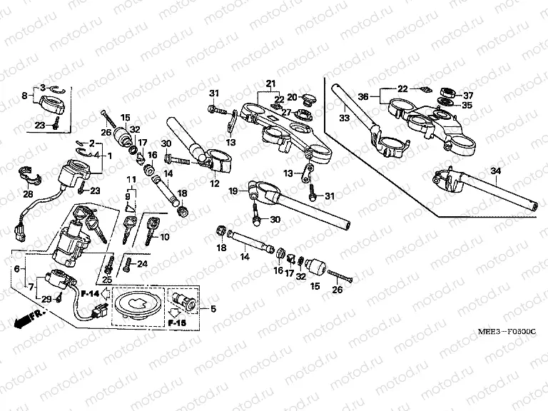 F-5 STEERING BAR TUBE / UPPER BRIDGE