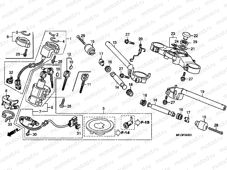 F-5 STEERING BAR TUBE / UPPER BRIDGE