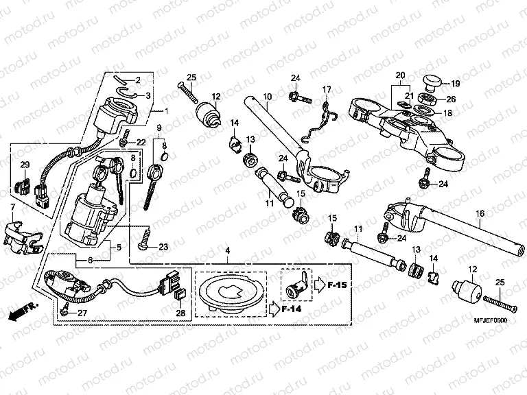 F-5 STEERING BAR TUBE / UPPER BRIDGE