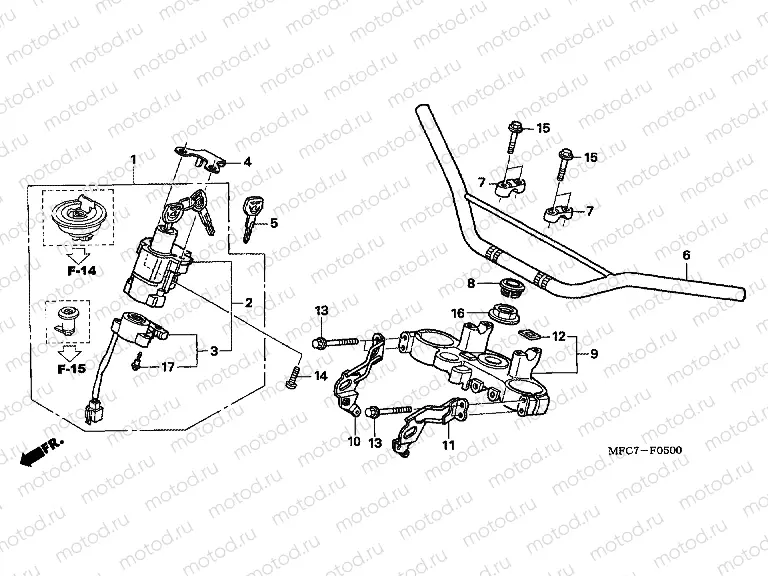 F-5 STEERING BAR TUBE / UPPER BRIDGE