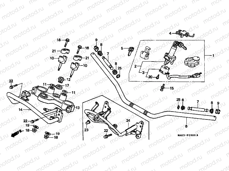 F-5 STEERING BAR TUBE / UPPER BRIDGE