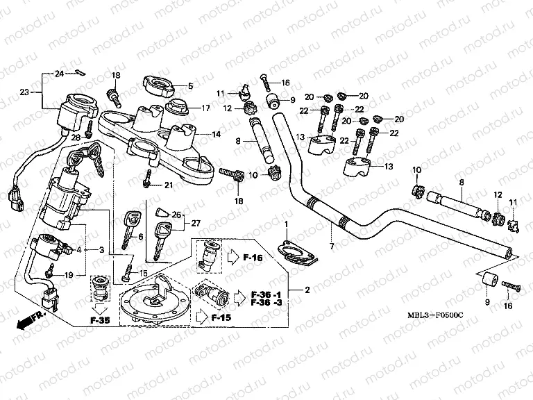 F-5 STEERING BAR TUBE / UPPER BRIDGE