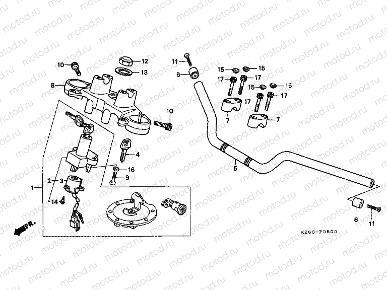 F-5 STEERING BAR TUBE / UPPER BRIDGE