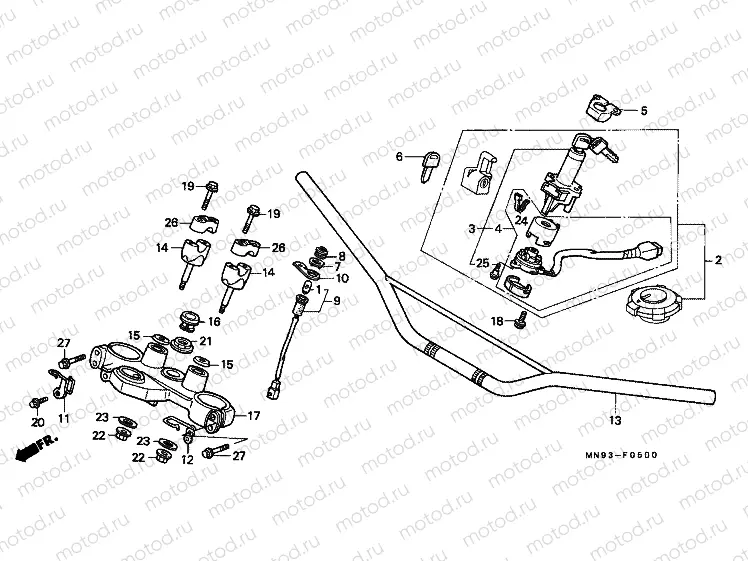 F-5 STEERING BAR TUBE / UPPER BRIDGE