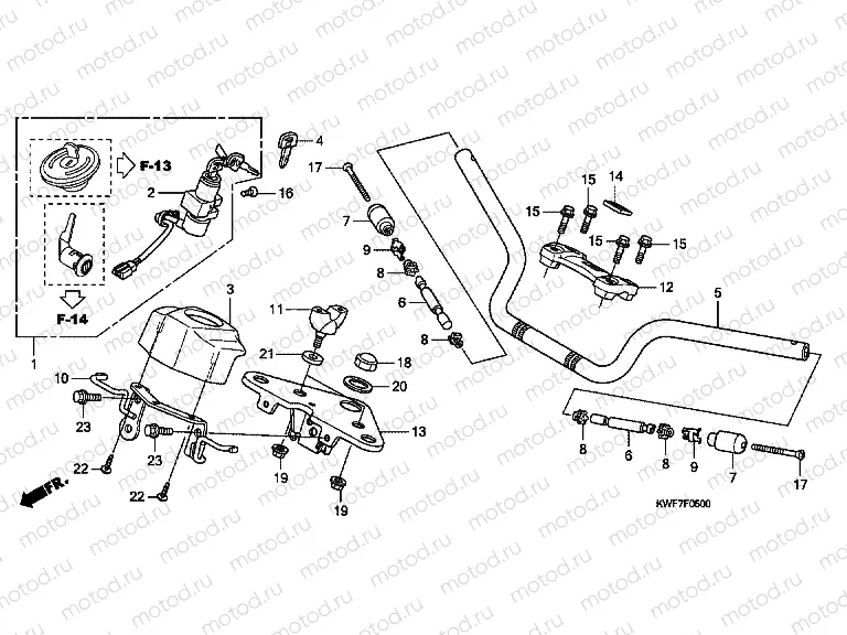 F-5 STEERING BAR TUBE / UPPER BRIDGE