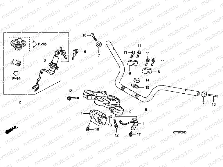 F-5 STEERING BAR TUBE / UPPER BRIDGE