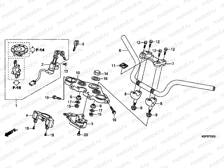 F-5 STEERING BAR TUBE / UPPER BRIDGE