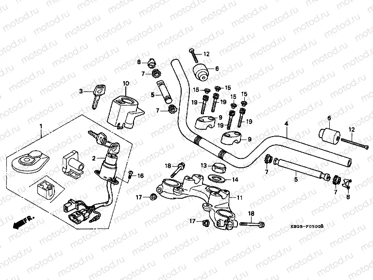 F-5 STEERING BAR TUBE / UPPER BRIDGE