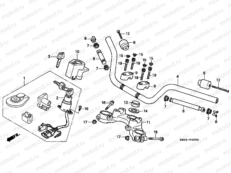 F-5 STEERING BAR TUBE / UPPER BRIDGE