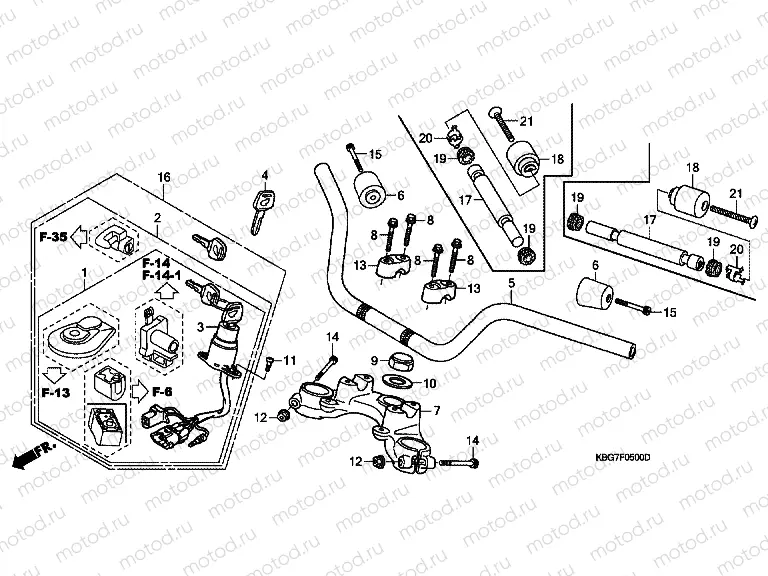 F-5 STEERING BAR TUBE / UPPER BRIDGE