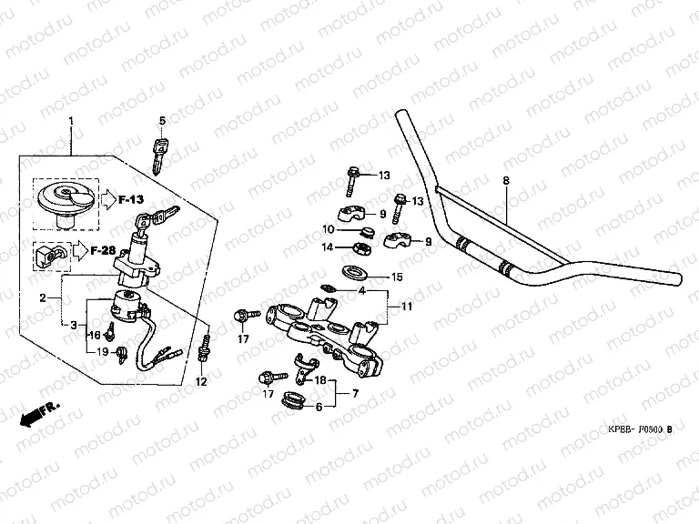 F-5 STEERING BAR TUBE / UPPER BRIDGE