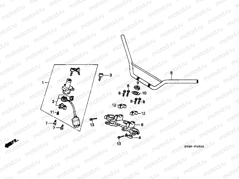 F-5 STEERING BAR TUBE / UPPER BRIDGE