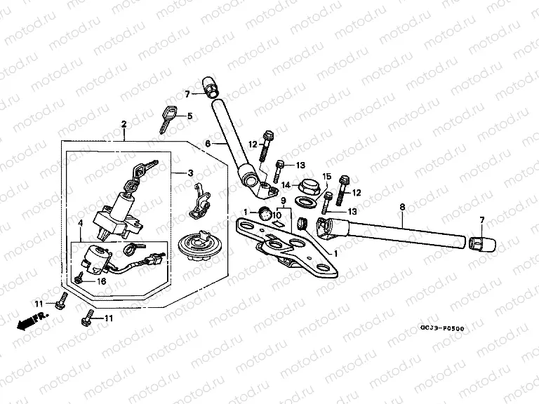 F-5 STEERING BAR TUBE / UPPER BRIDGE