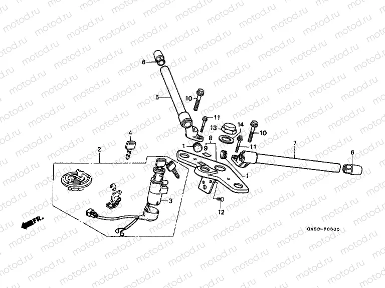 F-5 STEERING BAR TUBE / UPPER BRIDGE