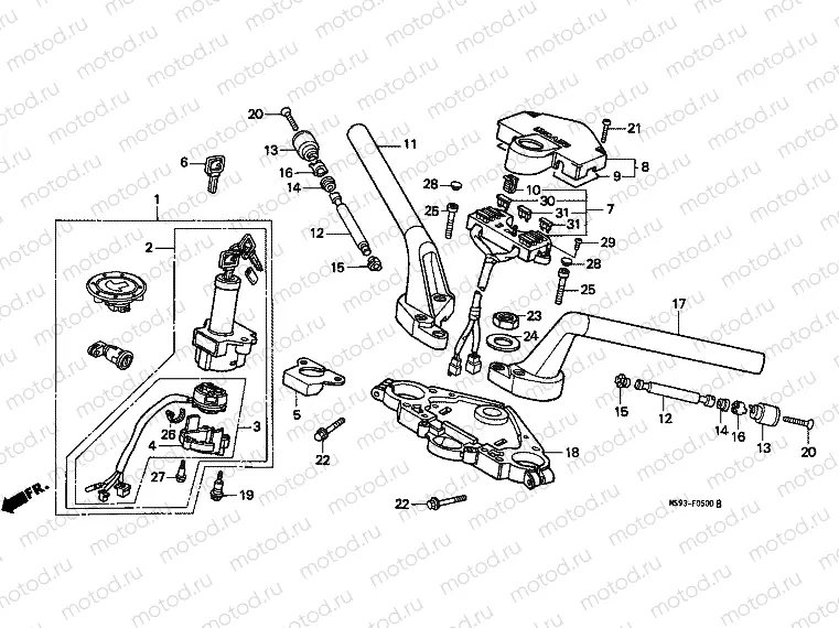 F-5 STEERING WHEEL PIPE / UPPER BRIDGE (NTV600 / 650J / K / L / M)