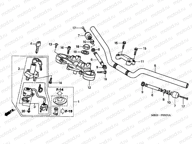 F-5 TIE ROD PIPE / UPPER BRIDGE (CB600F2 / F22)