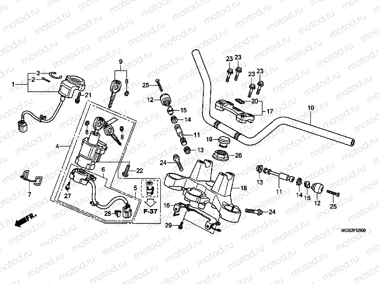 F-6 STEERING BAR PIPE / UPPER BRIDGE