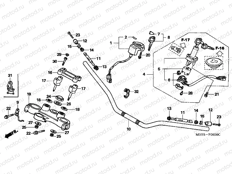 F-6 STEERING BAR PIPE / UPPER BRIDGE