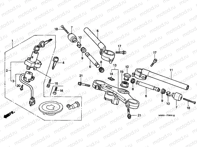 F-6 STEERING BAR TUBE / UPPER BRIDGE (V / W / X / Y)