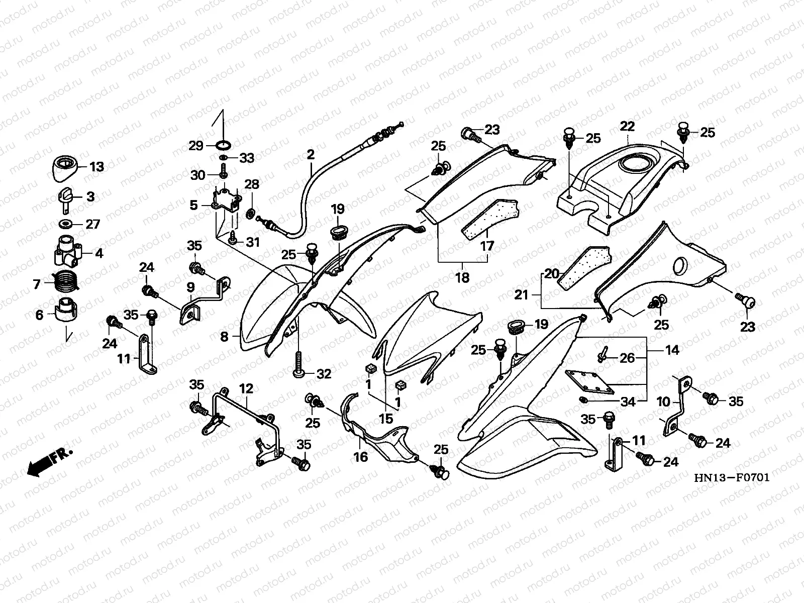 F-7-1 FRONT FENDER/REVERSE LEVE R (TRX400EX5,6)