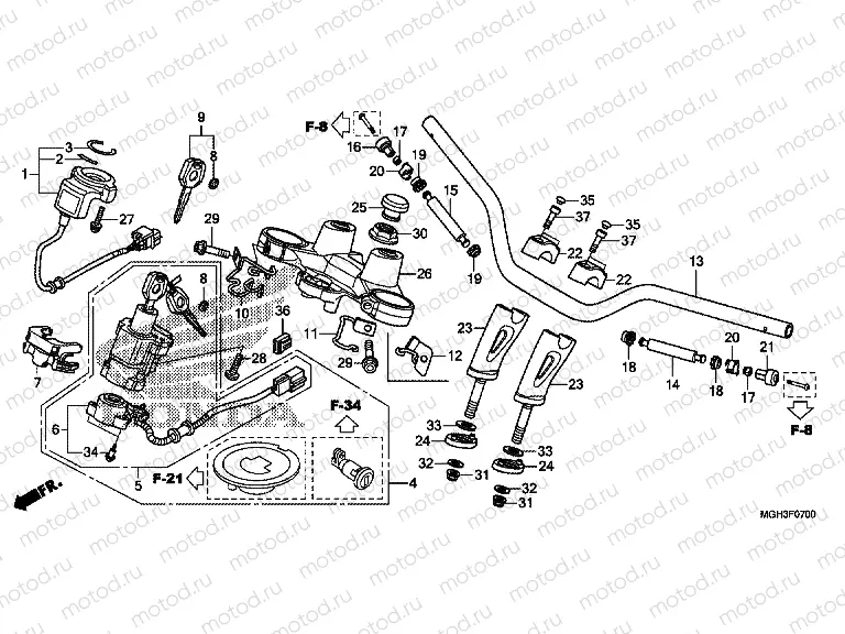 F-7 STEERING BAR PIPE / UPPER BRIDGE