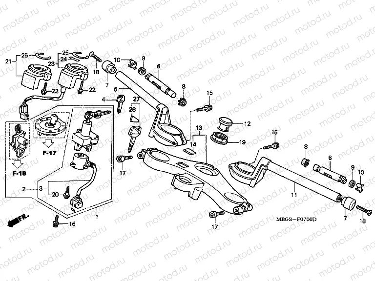F-7 STEERING BAR PIPE / UPPER BRIDGE