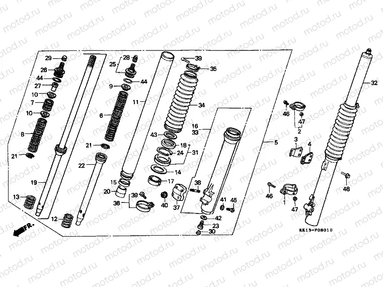 F-8-1 FRONT FORK (XR250RG / RH / RJ / RK / RL / RM)