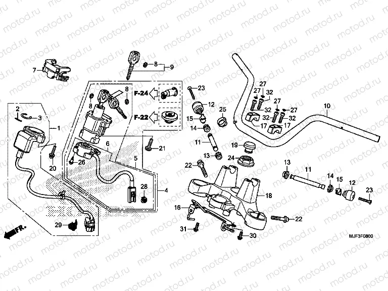 F-8 STEERING BAR PIPE / UPPER BRIDGE
