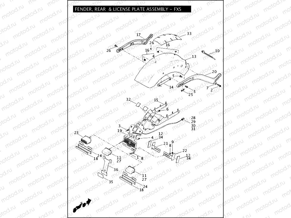 FENDER, REAR & LICENSE PLATE ASSEMBLY - FXS