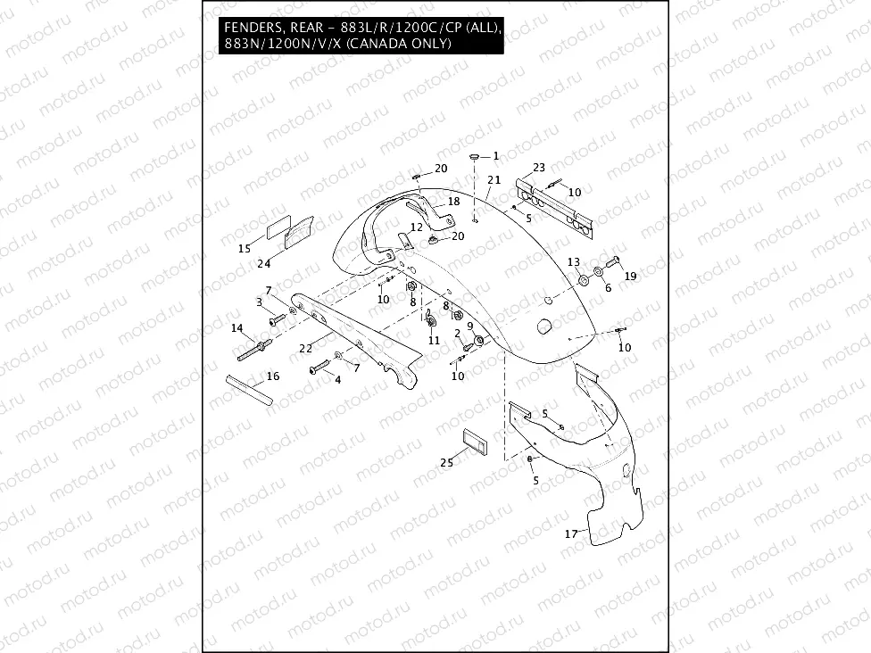FENDERS, REAR - 883L/R/1200C/CP (ALL), 883N/1200N/V/X (CANADA ONLY)