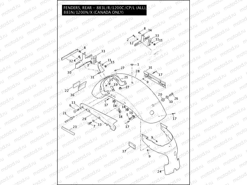 FENDERS, REAR - 883L/R/1200C/CP/L (ALL), 883N/1200N/X (CANADA ONLY)