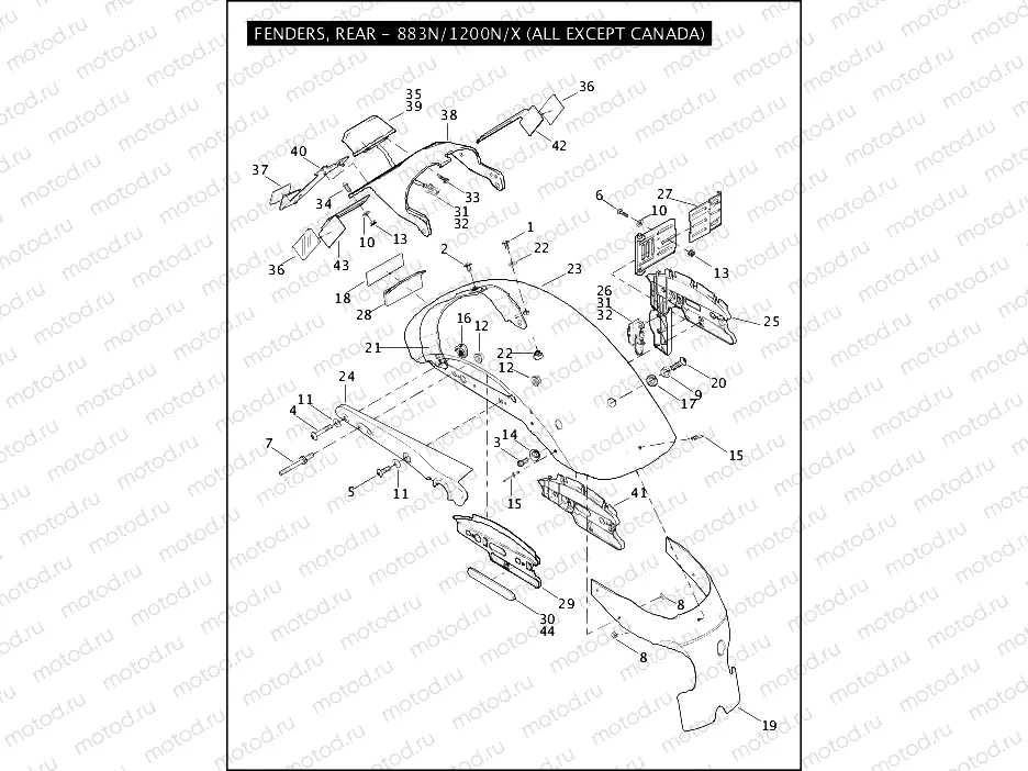 FENDERS, REAR - 883N/1200N/X (ALL EXCEPT CANADA)