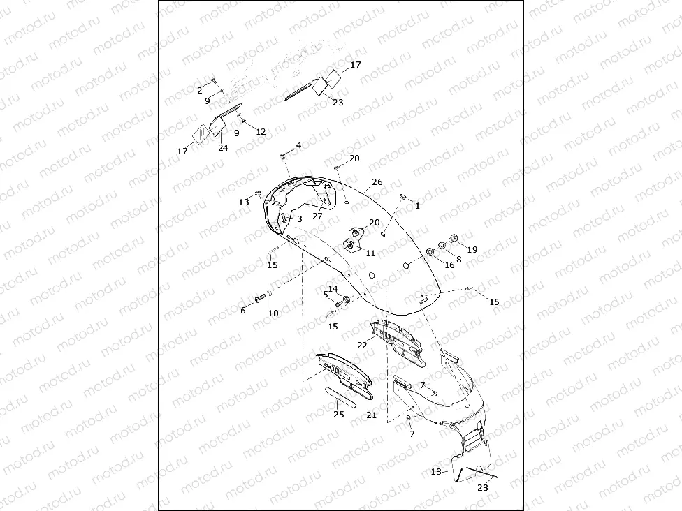 FENDERS, REAR - XL1200CX (ALL EXCEPT DOMESTIC, CANADA)
