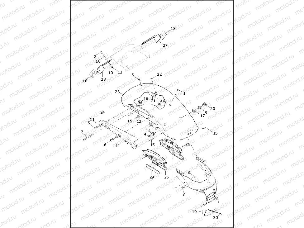 FENDERS, REAR - XL883N, XL1200NS, XL1200X, XL1200XS (ALL EXCEPT DOMESTIC, CANADA)