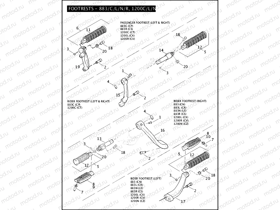 FOOTRESTS - 883/C/L/N/R, 1200C/L/N/R