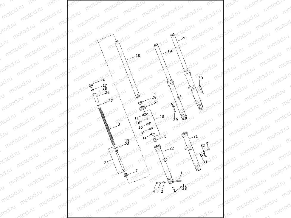 FORK, FRONT - 883L/R, 1200C/CA/CB/CP/T/V/X (1 OF 2)