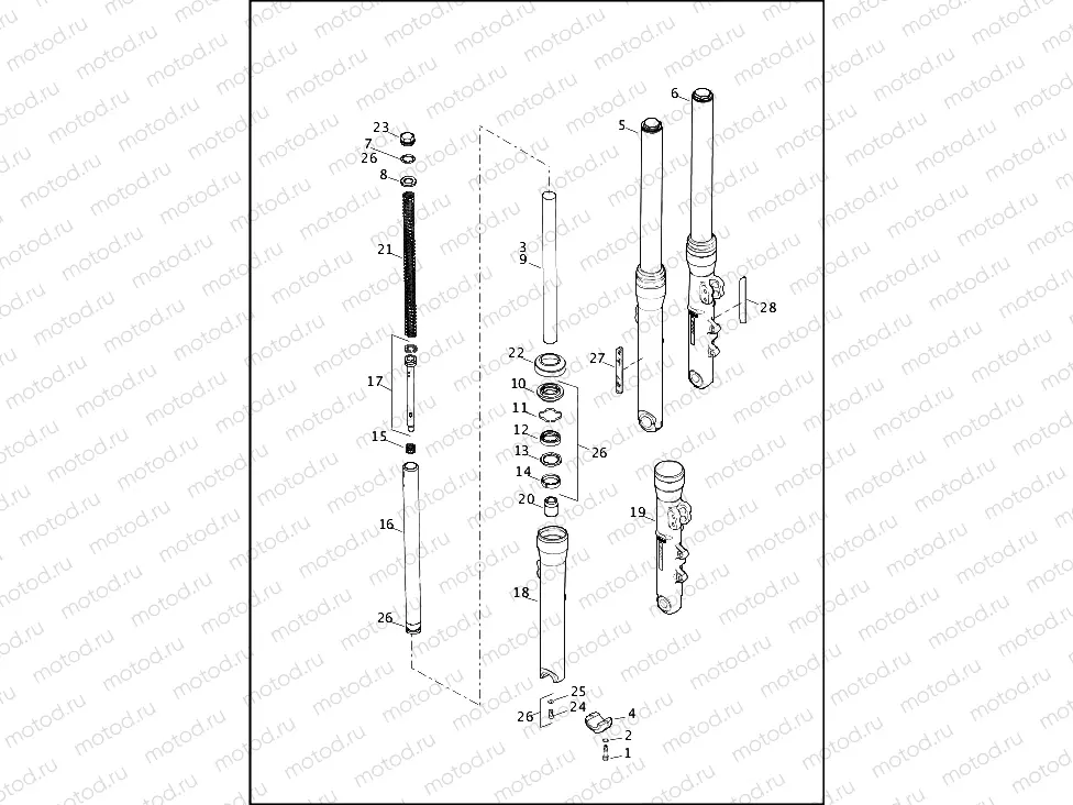 FORK, FRONT - ALL MODELS EXCEPT FLD (2 OF 2)