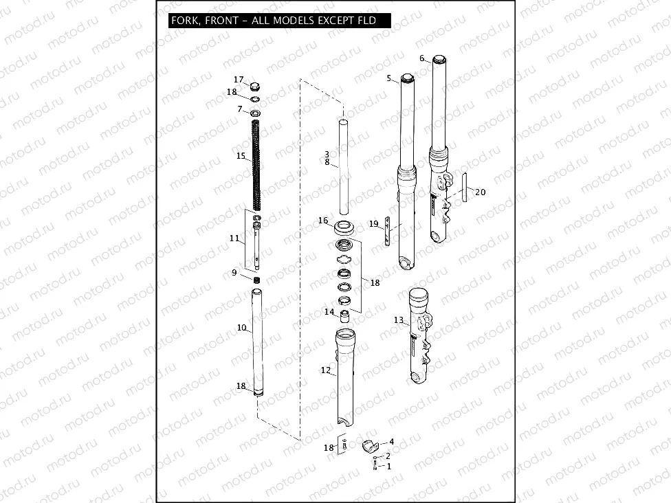 FORK, FRONT - ALL MODELS EXCEPT FLD