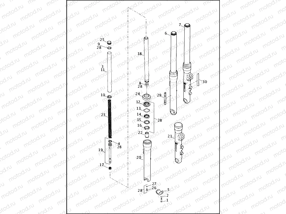 FORK, FRONT - ALL MODELS EXCEPT FLD AND FXDLS (1 OF 2)