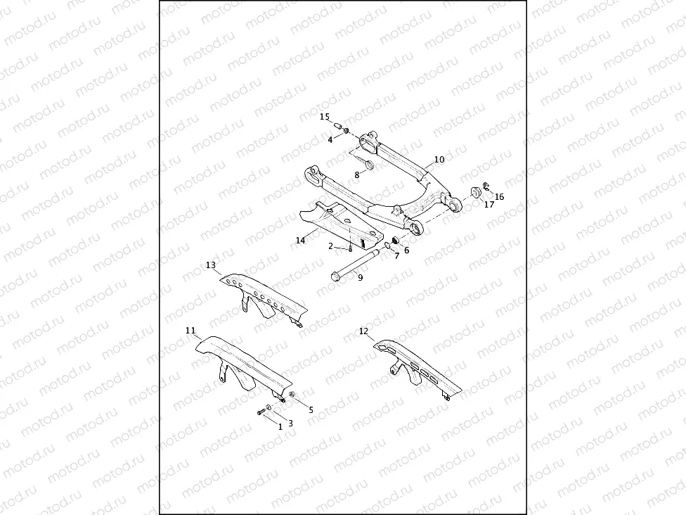 FORK, REAR, DEBRIS DEFLECTOR AND BELT GUARD