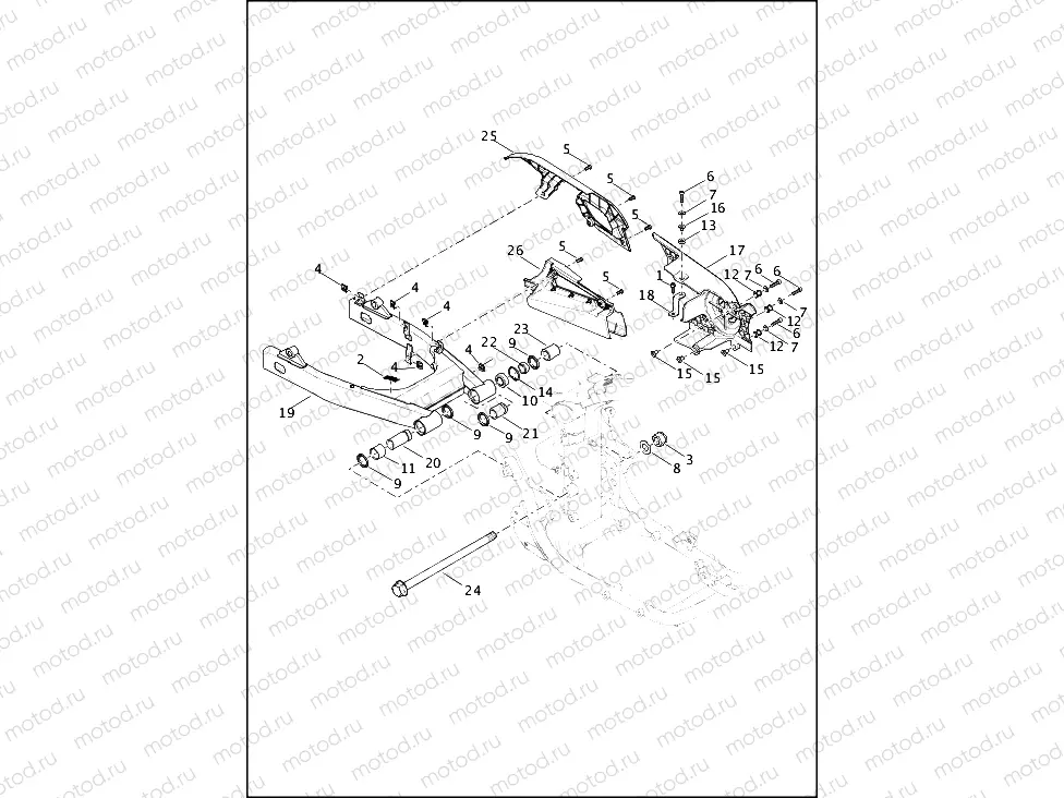 FORK, REAR, DEBRIS DEFLECTOR AND BELT GUARD