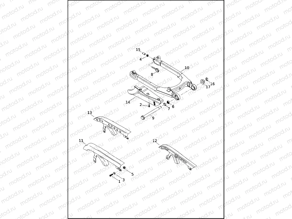 FORK, REAR, DEBRIS DEFLECTOR AND BELT GUARD