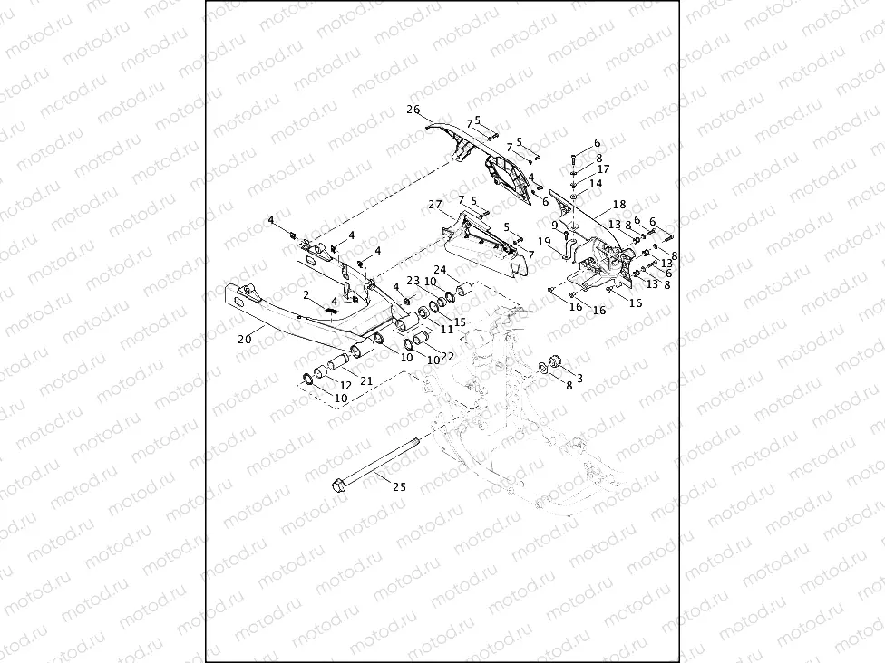 FORK, REAR, DEBRIS DEFLECTOR & BELT GUARD