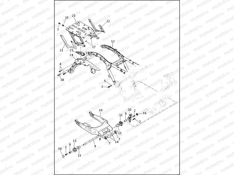 FRAME AND FORK, REAR AND TOUR-PAK SUPPORT
