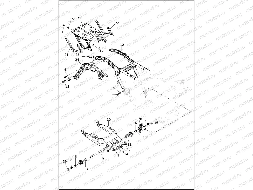 FRAME AND FORK, REAR AND TOUR-PAK SUPPORT