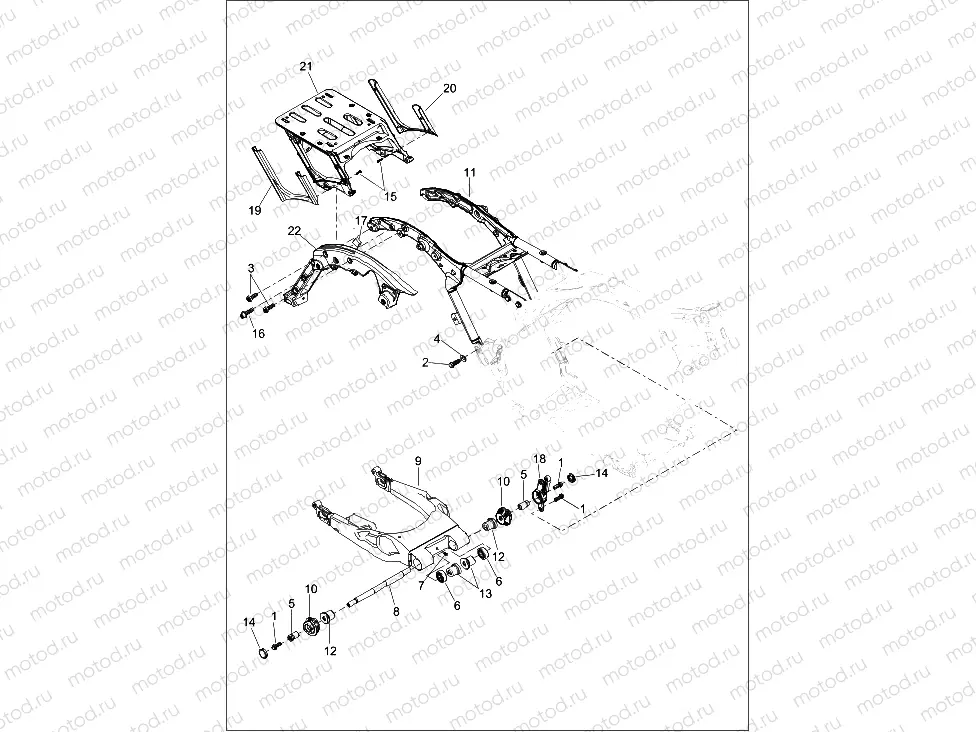 FRAME AND FORK, REAR AND TOUR-PAK SUPPORT
