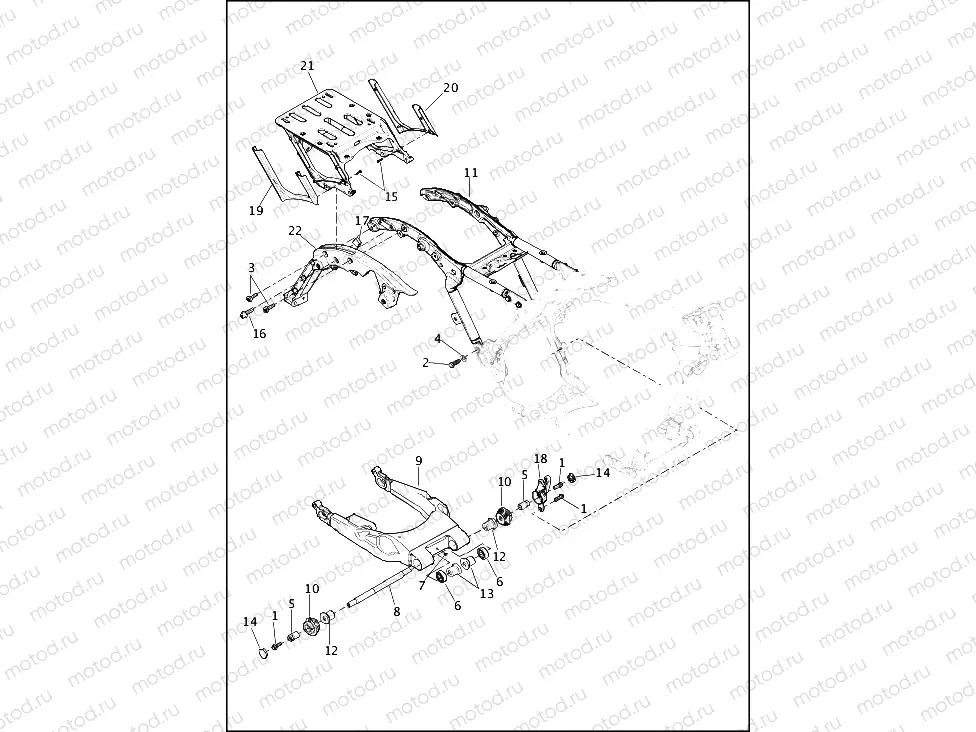 FRAME AND FORK, REAR TOUR-PAK SUPPORT