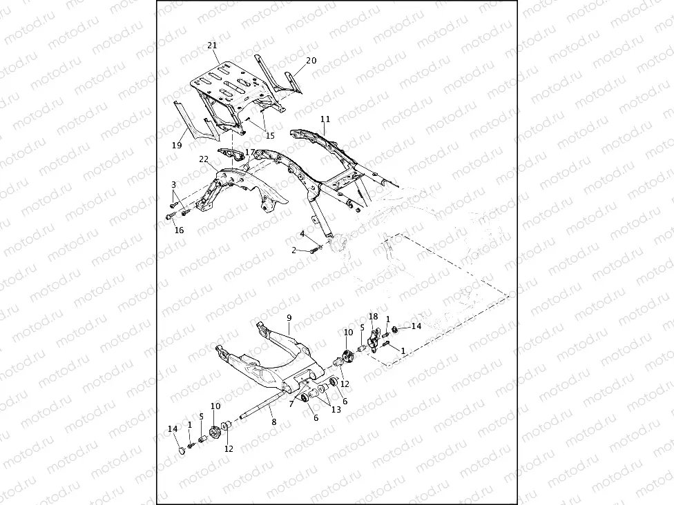 FRAME AND FORK, REAR TOUR-PAK SUPPORT