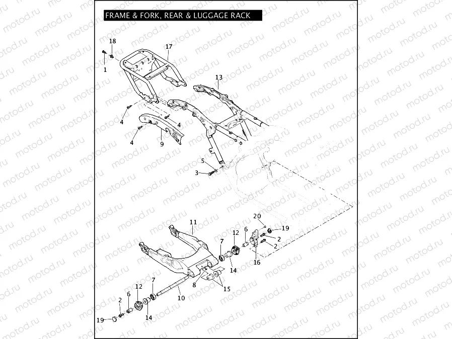 FRAME & FORK, REAR & LUGGAGE RACK